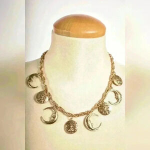 ZARA Gold Brass Moon  Celestial Crescent Whimsigoth Chain Necklace OS